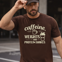 Load image into Gallery viewer, Caffeine Weights &amp; Protein Shakes | Men's Coffee Gym Tee