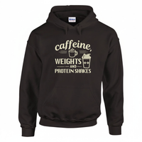 Load image into Gallery viewer, Caffeine Weights &amp; Protein Shakes | Funny Coffee Gym Hoodie for Women