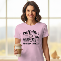 Load image into Gallery viewer, Caffeine Weights &amp; Protein Shakes | Funny Coffee Gym Tee for Women