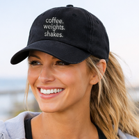 Load image into Gallery viewer, Coffee. Weights. Shakes. Cotton Twill Hat | Unisex
