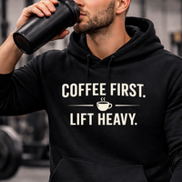 Load image into Gallery viewer, Coffee First Lift Heavy | Men's Coffee Gym Hoodie