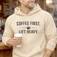 Load image into Gallery viewer, Coffee First Lift Heavy | Men's Coffee Gym Hoodie